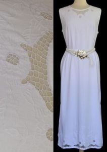 1990 Embroidered Bali Crochet White Rayon Maxi Dress, Size XL