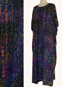 1990s Rayon Batik Kaftan, Blue Indonesian Print, M-L