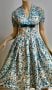 Vtg 50s petit fleurs Nylon fit& flare dress Velour kitten Bow/ Belt