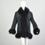 XL 1990s Mongolian Lamb Fur Trimmed Winter Coat Black Suede Leather Car Jacket