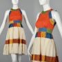 XS 1970s Dress Orange Multicolor Patchwork Keyhole Halter Back Mini Sundress