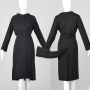 Medium 1940s Knit Dress with Tails Long Sleeve Black Collar Button Rockabilly
