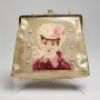 1960s Novelty Metallic Embedded Polymer Purse Needlepoint Portrait Panel Top Handle Bag