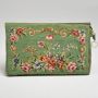 1930s Needlepoint Clutch Attached Change Purse Embroidered Tapestry Bag Floral Motif On Green