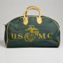 1970s U.S.M.C. Duffle Bag Green Yellow Vinyl Rubber Metal Zipper USMC logo