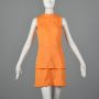 Small 1970s Two Piece Set Orange and White Swiss Polka Dot Skirt and Top Outfit