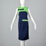 Large 1970sSkirt and Top Set Green and Blue Sleeveless Colorblocked Outfit