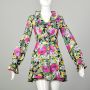 XS 1970s Dress Long Sleeve Floral Hippie Mini