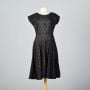 XL 1950s Black Eyelet Dress Short Sleeve Red Lining Spring Cocktail Party Evening Wear