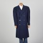 Large 1950s Mens Coat Navy Blue Wool Double Breasted Winter Weight Peacoat Overcoat