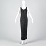 Medium 1960s Black Wool Knit Maxi Dress Beaded Detail 