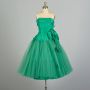 XS 1950s Kelly Green Tulle Prom Dress Taffeta Strapless Bodice Formal Gown