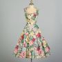 Small 1950s Alix of Miami Fit & Flare Sleeveless Cotton Summer Floral Print Dress
