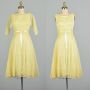 Small 1960s Yellow Lace 2pc Set Crop Top Sleeveless Garden Party Day Dress