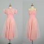Small 1950s Strapless 2pc Jacket Set Pink Lace Tulle Evening Party Prom Dress