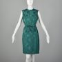 Small 1960s Green Dress Silk Asian Chinese Inspired Mod Pin Up Casual Cocktail Shift