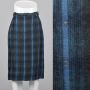 Small 1950s Rockabilly Skirt Plaid Pencil Green Blue Matching Belt Soft Flannel