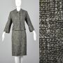 Medium 1960s Wool Tweed Skirt Suit Fall Winter Black White Boxy Jacket Pencil
