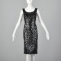 Medium 1960s Dress Black Sequin Knit Cocktail Party Sleeveless Knee-Length Dress