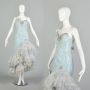 Small 1980s Blue Silver Layered Lace Sleeveless Asymmetric Formal Calypso Mermaid Prom Dress