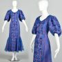 XL 1980s Mike Benet Formals Blue Sequin Lace Pageant Prom Dress