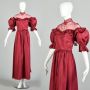 XL 1980s Maroon Sheer Bust Off Shoulder Puff Sleeve Prom Dress