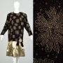 2XL 1980s Kelli Kaye Black Long Sleeve Glitter Velvet Sparkle Prom Dress