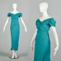 XL 1980s Sexy Off-Shoulder Teal Formal Prom Dress