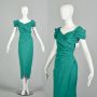 Medium 1980s Sexy Green Pleated Off-Shoulder Formal Prom Dress