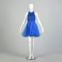 XS 1980s Royal Blue Sequin Halter Dress Fitted Party Formal Sparkling Evening Dress Flirty Skirt