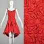 Small 1980s Lipstick Red Sleeveless Prom Dress Drop Waist Hi Low Hem