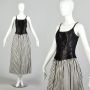  Large 1980s Gunne Sax Black & White Prom Dress Corset Top Striped Skirt Goth
