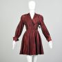 Medium 1980s Deep Red Sharkskin Cocktail Dress Long Sleeve Fit & Flare Mini Skirt Party Dress