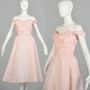 Medium 1980s Pink Off Shoulder Prom Dress Taffeta Boned Bodice Princess Gown VTG 