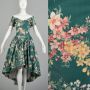 Medium 1980s Off Shoulder Floral Princess Dress Hi Low Hem Prom Formal