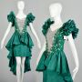 Medium 1980s Green Silver Sequin Mini Pencil Skirt Peplum Prom Dress Hi-Low Hem 