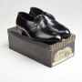 Sz10 1960s Black Leather Formal Slip-On Elegant Deadstock Classic Dressy Shoe VTG
