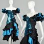 Medium 1980s Blue Black Asymmetric Off-Shoulder Sequin Ruffle Dress