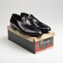 Sz10 1960s Black Leather Loafer Slip-On Classic Casual Shoe Top-Stitched Deadstock VTG