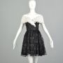 Small 1980s Black White Lace Off-Shoulder Party Dress