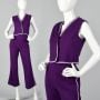  XS 1970s Purple Pant and Vest Set Flared Leg