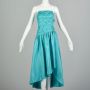 Small 1980s Teal Strapless Asymmetrical Hem Formal Prom Dress