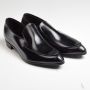 Sz 11 1960s Black Leather Loafers Vintage Slip-On Shoes Slim Toe