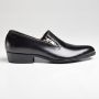 Sz5 1960s Black Leather Zipper Loafer Slip-On Shoe Narrow Toe Deadstock