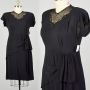 XL 1940s Little Black Dress Volup Rayon Beaded Illusion Neckline Cocktail Evening Gown