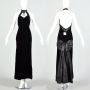 Small 1980s Black Velvet Mermaid Train Formal Evening Gown Prom Dress