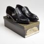 Sz10 1960s Black Leather Loafer Top Stitched Classic Slip-On Shoe Deadstock