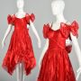 Small 1980s Shiny Red Handkerchief Skirt Prom Dress