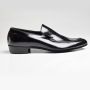 Sz12 1960s Black Leather Loafer Top Stitched Slip-On Deadstock VTG