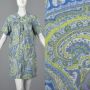 Medium 1960s House Dress Paisley Print Cotton House Dress Snap Front Short Sleeves Patch Pockets